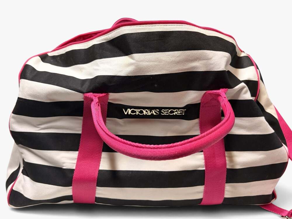 Victoria's Secret Black and White Striped Duffle Bag